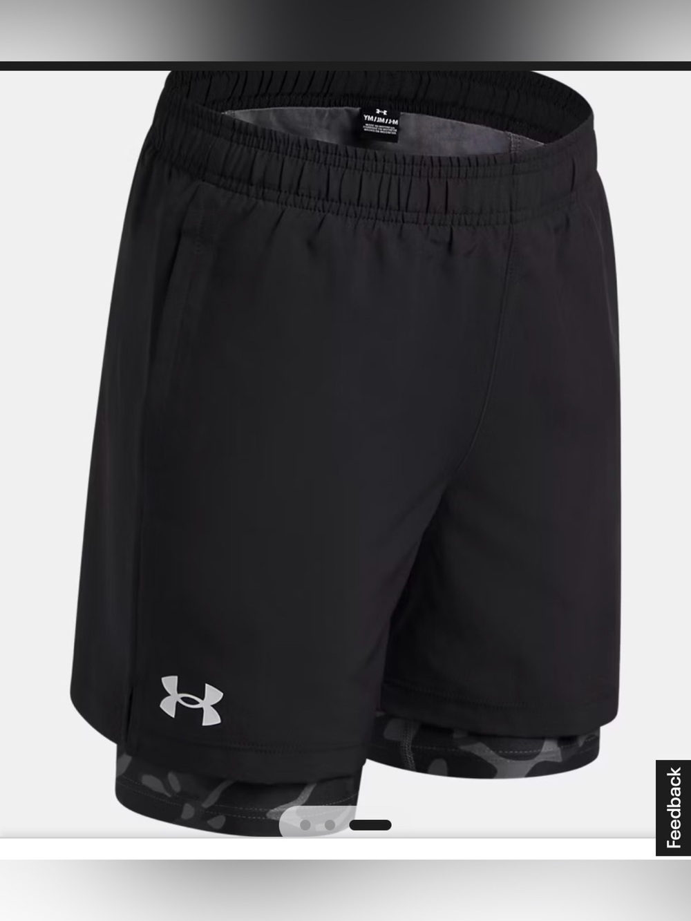 Under Armour tech woven boys 2 in 1 shorts, black, size M